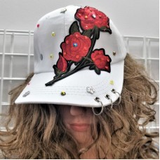 ROSE AND STONES Ladies Ball Cap  Sparkle Cap EMBROIDERED WHITE Adjustable New   eb-64739796